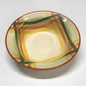 VINTAGE HAND-PAINTED VERNONWARE - HOMESPUN - 10 1/2" ROUND SERVING BOWL